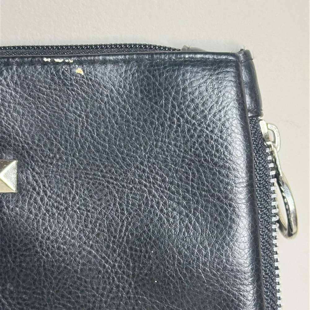 Black silver Studded faux Leather Clutch with chain expandable